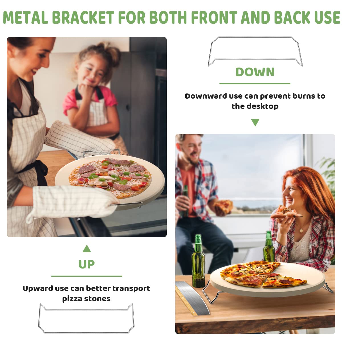 5 PCS Large Pizza Stone Set,Heavy Duty 16" Pizza Stone for Oven and Grill with Handle Rack,Pizza Peel(OAK), Pizza Cutter Rocker & Cooking Paper,Large Baking Stone for Pizza, Bread Gyreuni