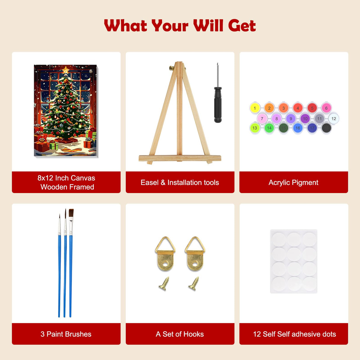 MOGTAA Christmas Paint by Numbers Kit for Adults Beginners with Frame, Christmas Tree Adult Paint by Number Kits on Canvas with Easel, Easy DIY Oil Painting Kits for Home Decor, 8x12in MOGTAA