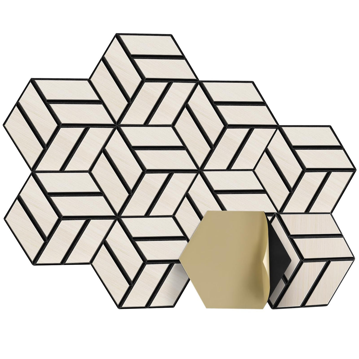 JAMELO Self-Adhesive Acoustic Panels, 10 Pack Wood Grain Sound Proof Acoustic Foam, High Density Hexagon Wood Slat Panels, 3D Sound Absorbing Wall Panels for Home Studio Office Decor Noise Reduction JAMELO