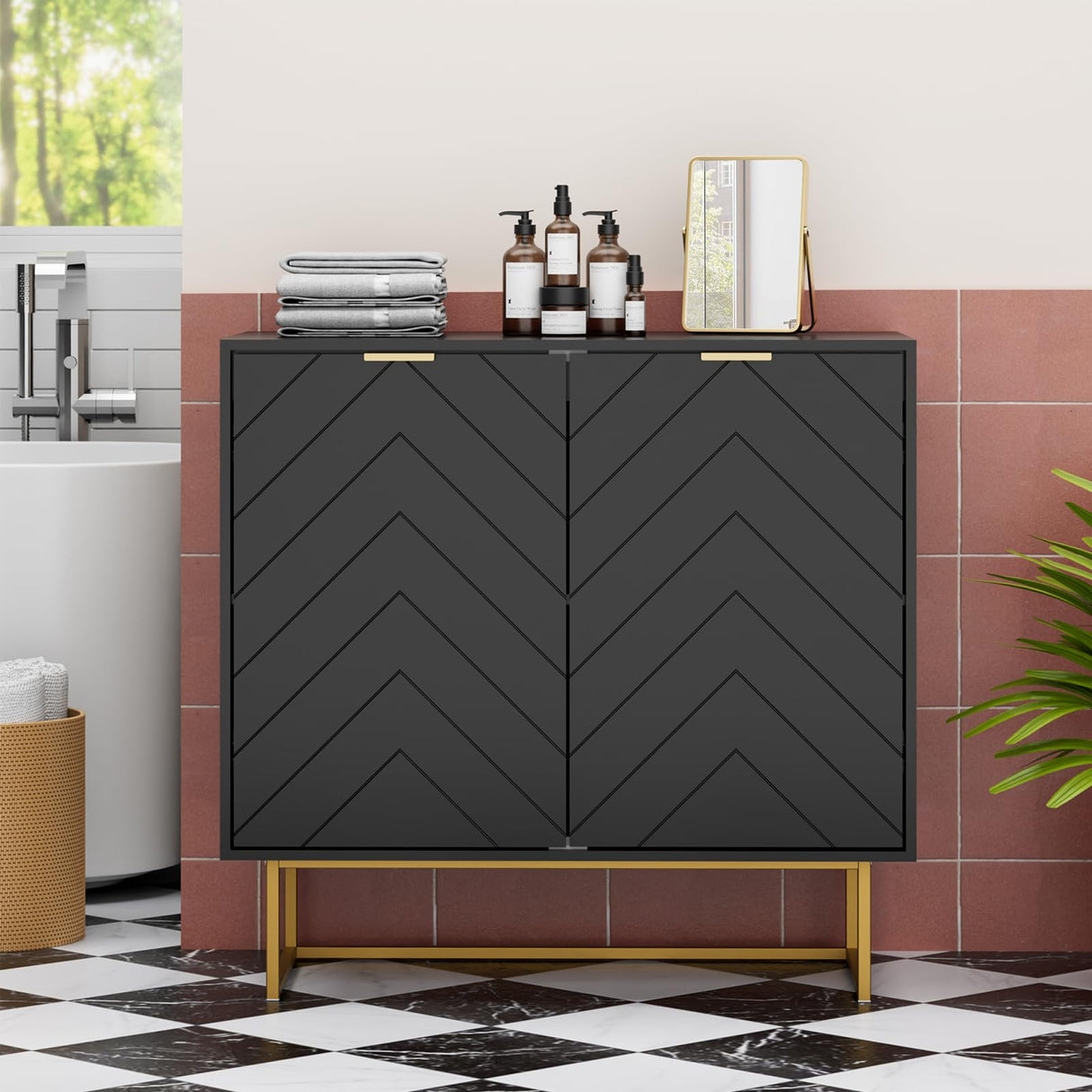 Scurrty Set of 2 31.5'' Sideboard Buffet Cabinet with Storage, Top Weight Capacity 150lbs Sideboard Storage Cabinet with Doors and Adjustable Shelf, Accent Cabinet for Living Room, Kitchen, Black Scurrty