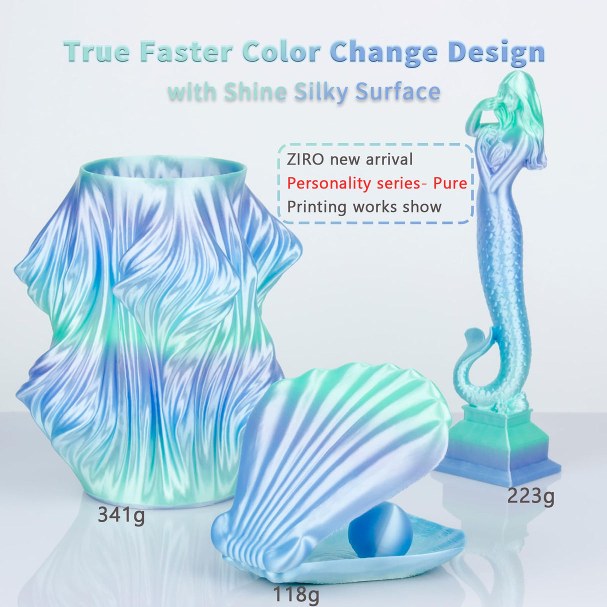 ZIRO Silk Fast Color Changing PLA Filament, Shine Multi Colors Filament 1.75mm, Color Change by Length 3D Printer Filament, Dimensional Accuracy +/-0.03mm, Fit Most 3D Printers, Personality Pure, 1KG ZIRO