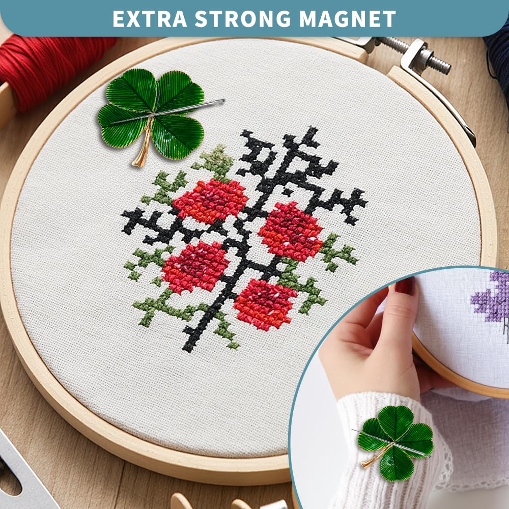 Magnetic Needle Minder Magnet Embroidery Accessories and Supplies Embroidery Needle Holder Cross Stitch Holder Needlework Supplies (FourLeaf) seminhoof