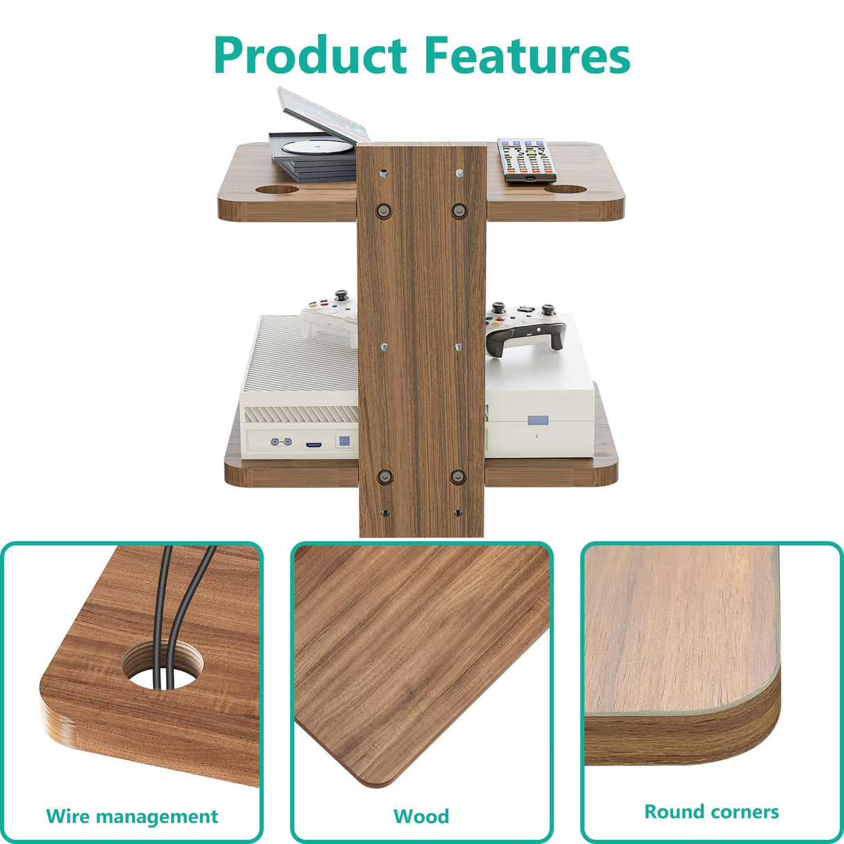 WALI Floating TV Shelf, Projector Shelf Holds Up to 22lbs, Wooden Projector Wall Mounted Shelves for DVD Players, Cable Boxes, Game Consoles, Living Room Decor Accessories (CS202N), 2 Shelves, Wood WALI
