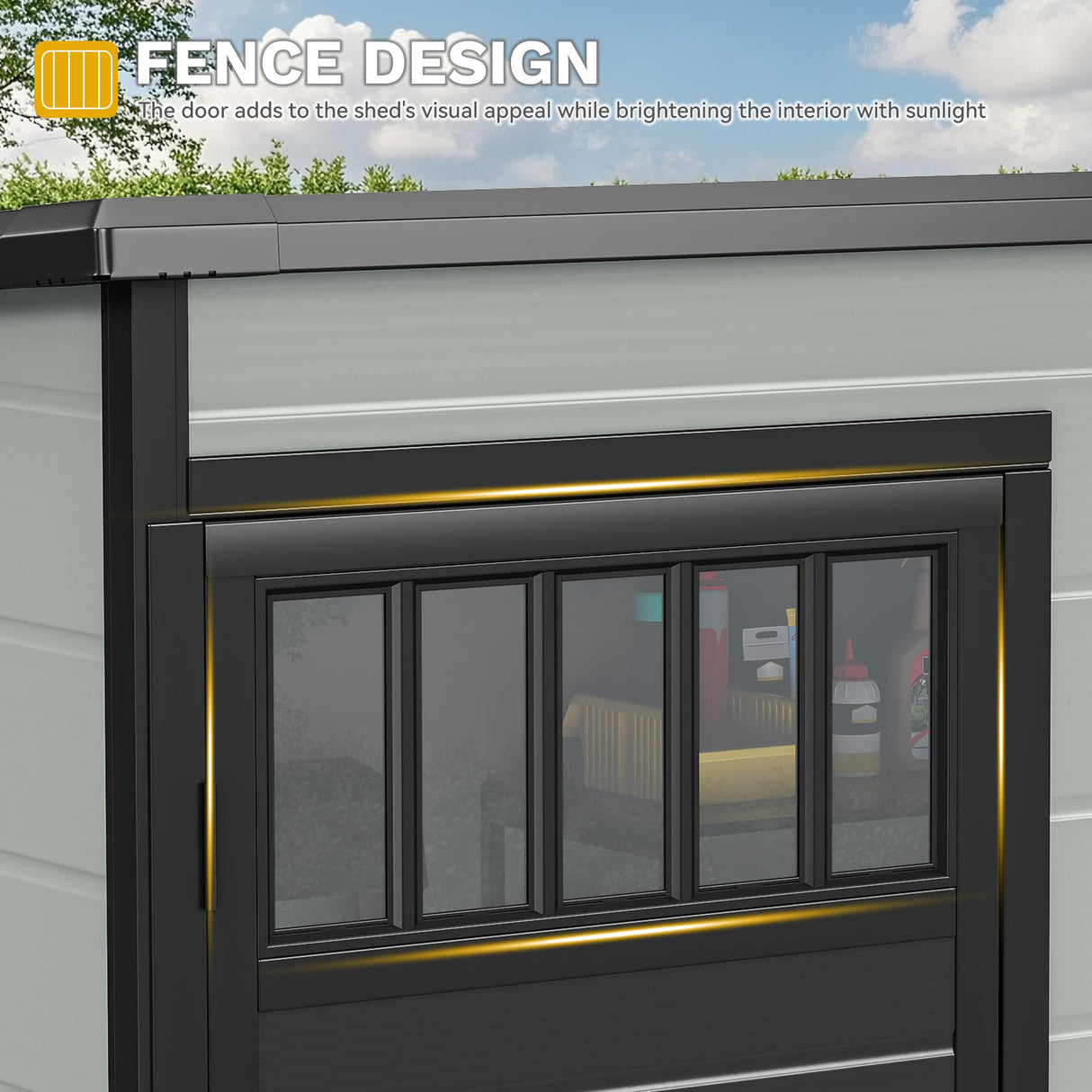 DWVO Outdoor Storage Shed, All-Weather Resin Plastic Storage Shed with Windows, Slanted Roof, Raised Floor, Capacity for Garden Tools & Equipment, Ideal for Backyard & Garden DWVO