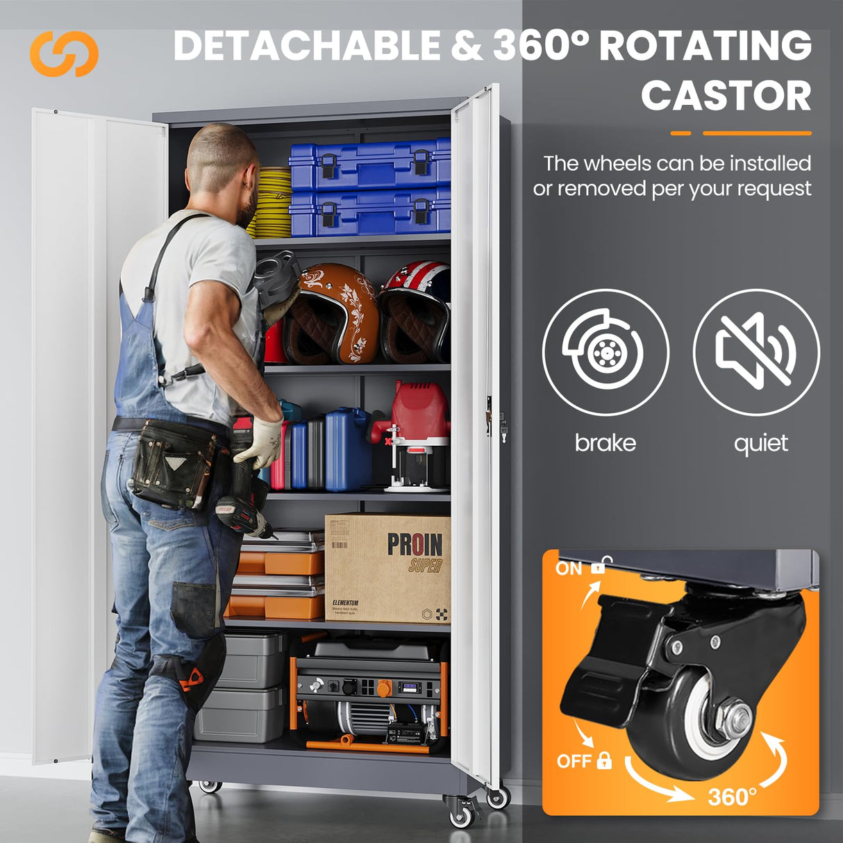 AFAIF Garage Cabinet with Wheels and Adjustable Shelves, Metal Garage Storage Cabinets with 2 Doors, Storage Caninet with Lock, Large Tool Cabnet for Workshop/Home/Office-(Gray White 75”H) AFAIF