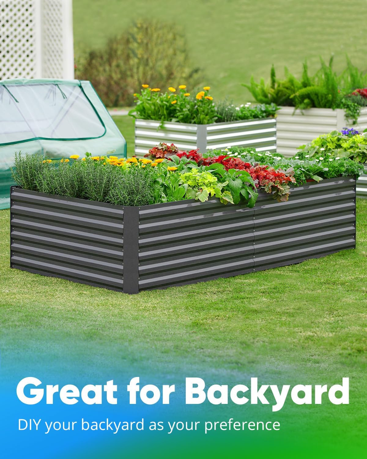 Quictent Galvanized Raised Garden Bed 6x3x2 Ft Metal Planter Box Bottomless for Backyard Outdoor, Include 1 pc Tomato Cage (Dark Gray) Quictent