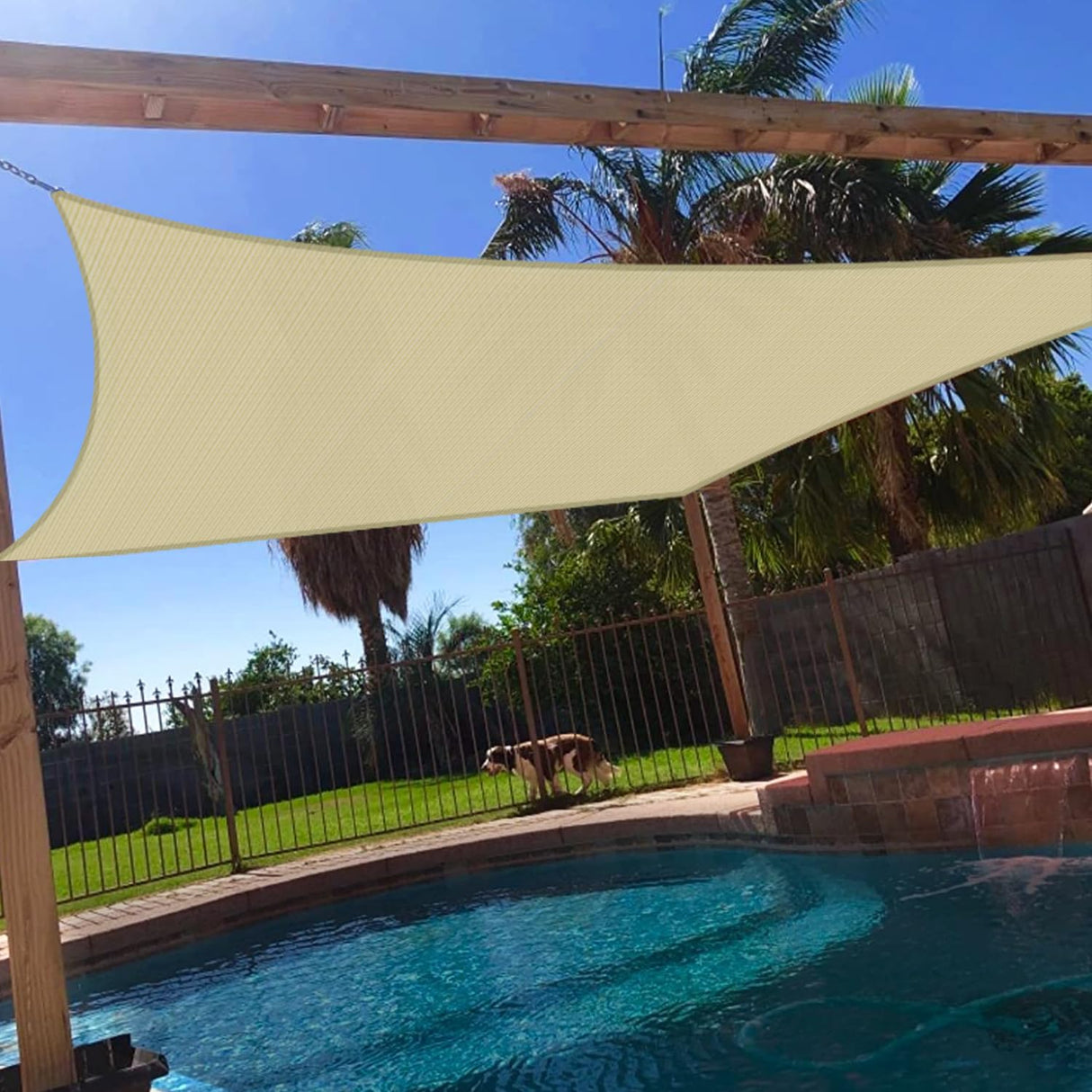 Windscreen4less 14' x 14' Sun Shade Sail Rectangle Outdoor Canopy Cover UV Block for Backyard Porch Pergola Deck Garden Patio (Beige) Windscreen4less