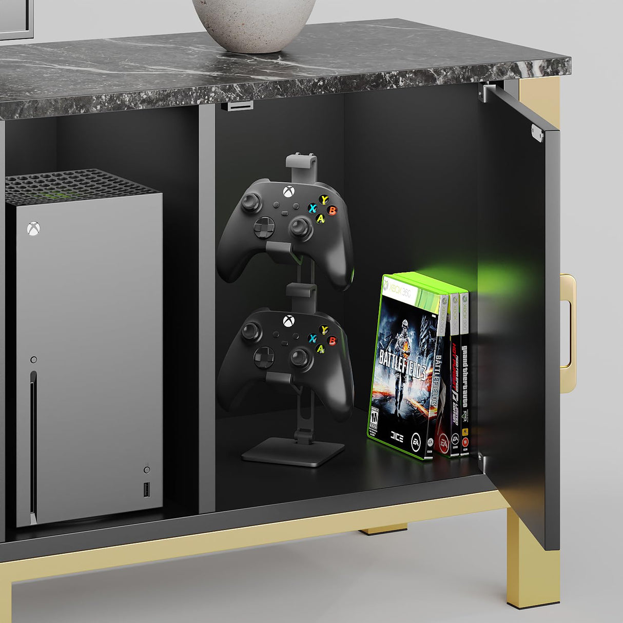 Bestier TV Stand for 75/80/85/90 Inch TV, LED Gaming Entertainment Center, Modern TV Cabinet with Glass Shelves for Living Room, 2 Storage Drawers & Cabinets for Bedroom, Black Glossy Bestier