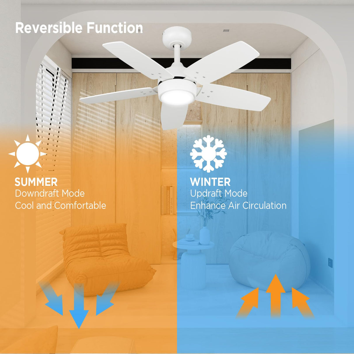 Vagizm Ceiling Fan 36'' for Small Room: Matte White Modern Fans with Light Remote Control - Reversible Quiet DC Motor Dimmable with 6 Speeds for Dorm Room Bedroom Indoor Outdoor Use Vagizm