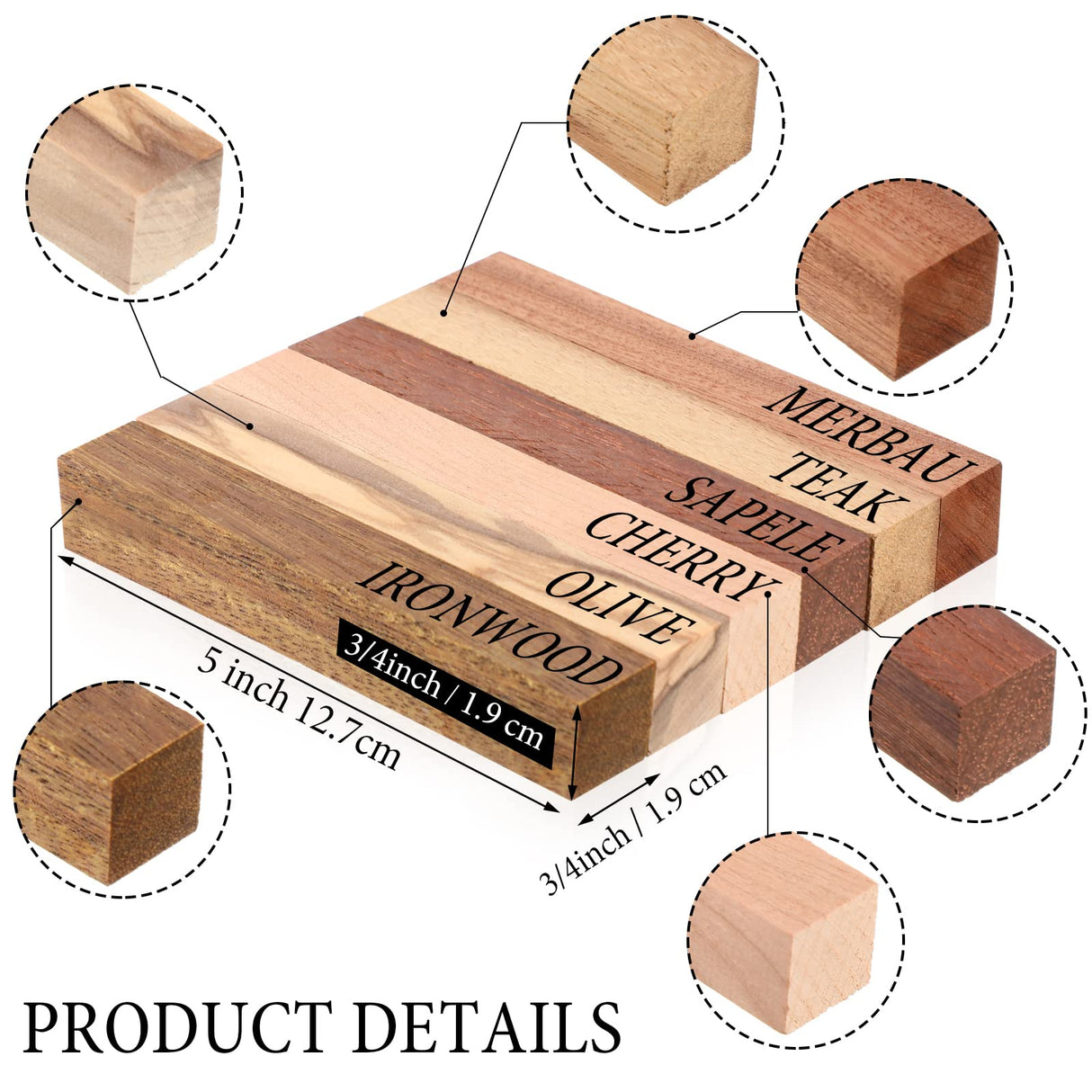 Sasylvia 30 Pieces Exotic Wood Blanks Pen Turning Supplies DIY Crafts Pen Turning Kit for DIY Crafts, 5 x 3/4 x 3/4 Inches(Textured) Sasylvia