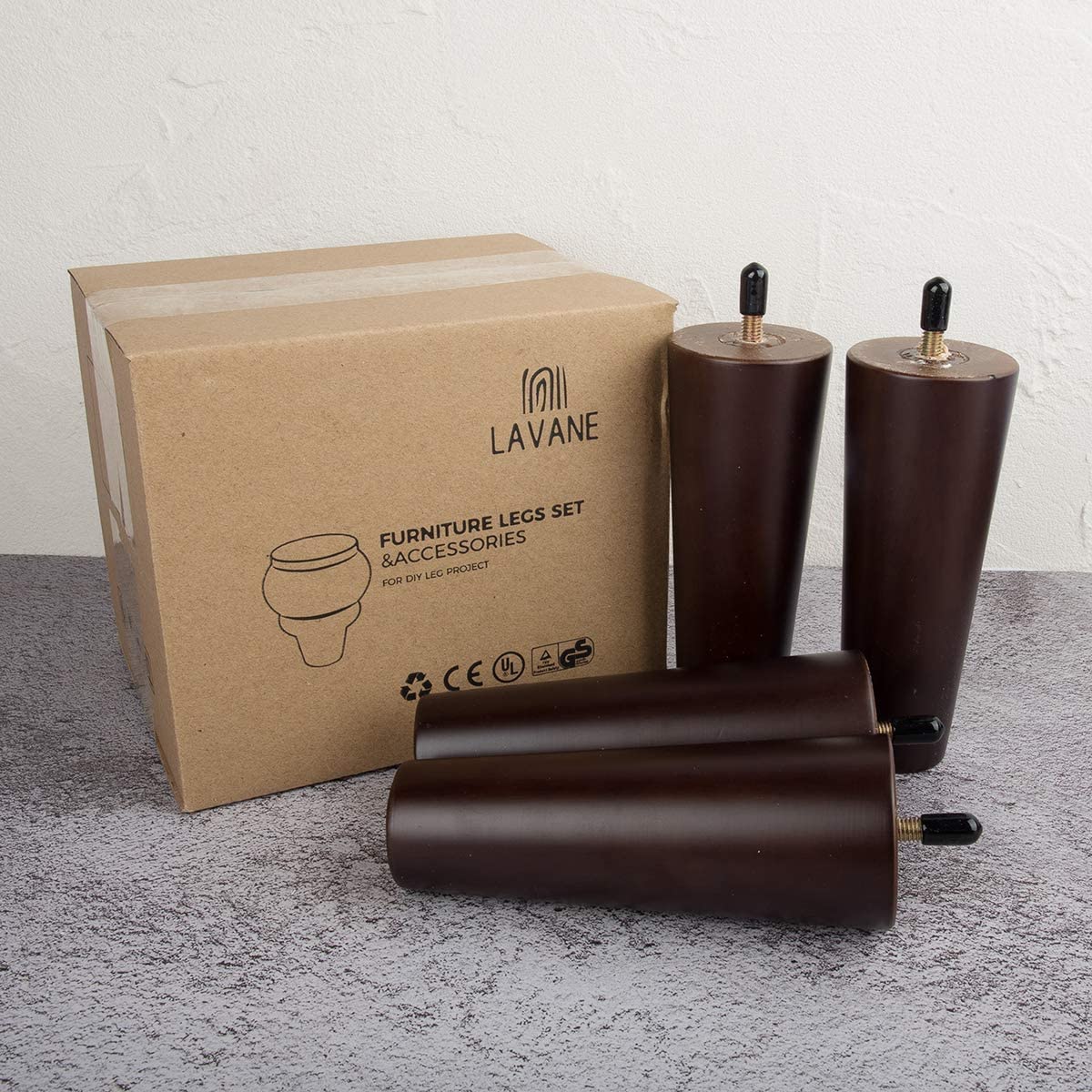 La Vane 4 inch / 10cm Wooden Furniture Legs, Set of 4 Walnut Solid Wood Tapered M8 Furniture Replacement Feet with Pre-Drilled 5/16 Inch Bolt & Mounting Plate & Screws for Sofa Chair Couch Ottoman La Vane