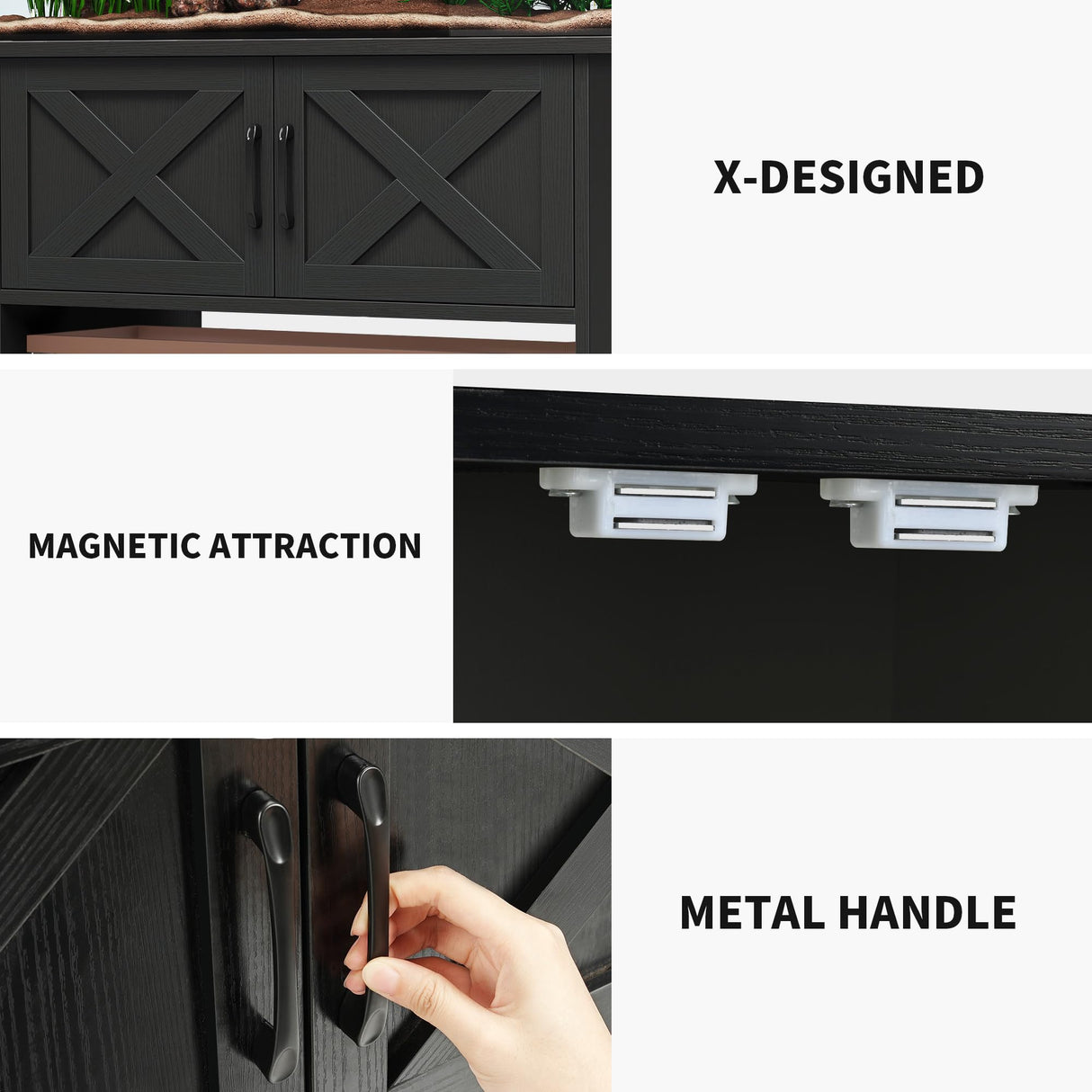 DWVO Heavy Duty Metal Aquarium Stand with Power Outlets, Cabinet for Fish Tank Accessories Storage - Suitable for 40-50 Gallon Fish Tank Stand, Turtle Tank, Reptile Terrarium, 660LBS Capacity, Black DWVO