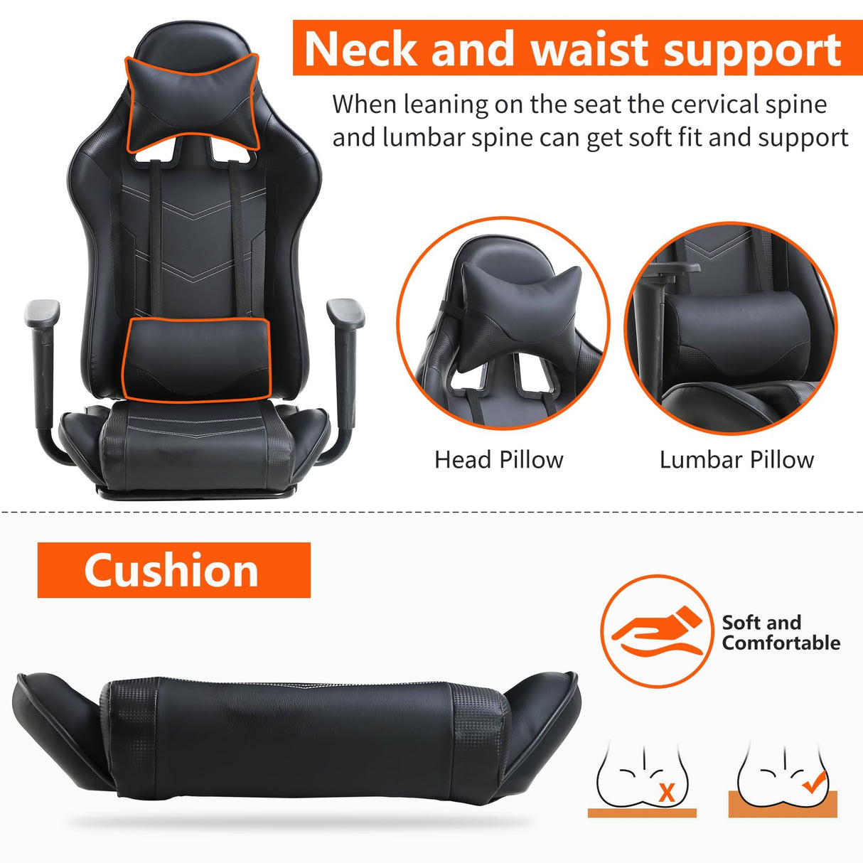 Gaming Chair, High Back PU Leather Gaming Chairs Computer Chair with Headrest & Lumbar Support, Height Adjustable Wide Seat Gamer Chair Gaming Chairs for Adults, Game Chair with Footrest & Armrest Haiput Wam