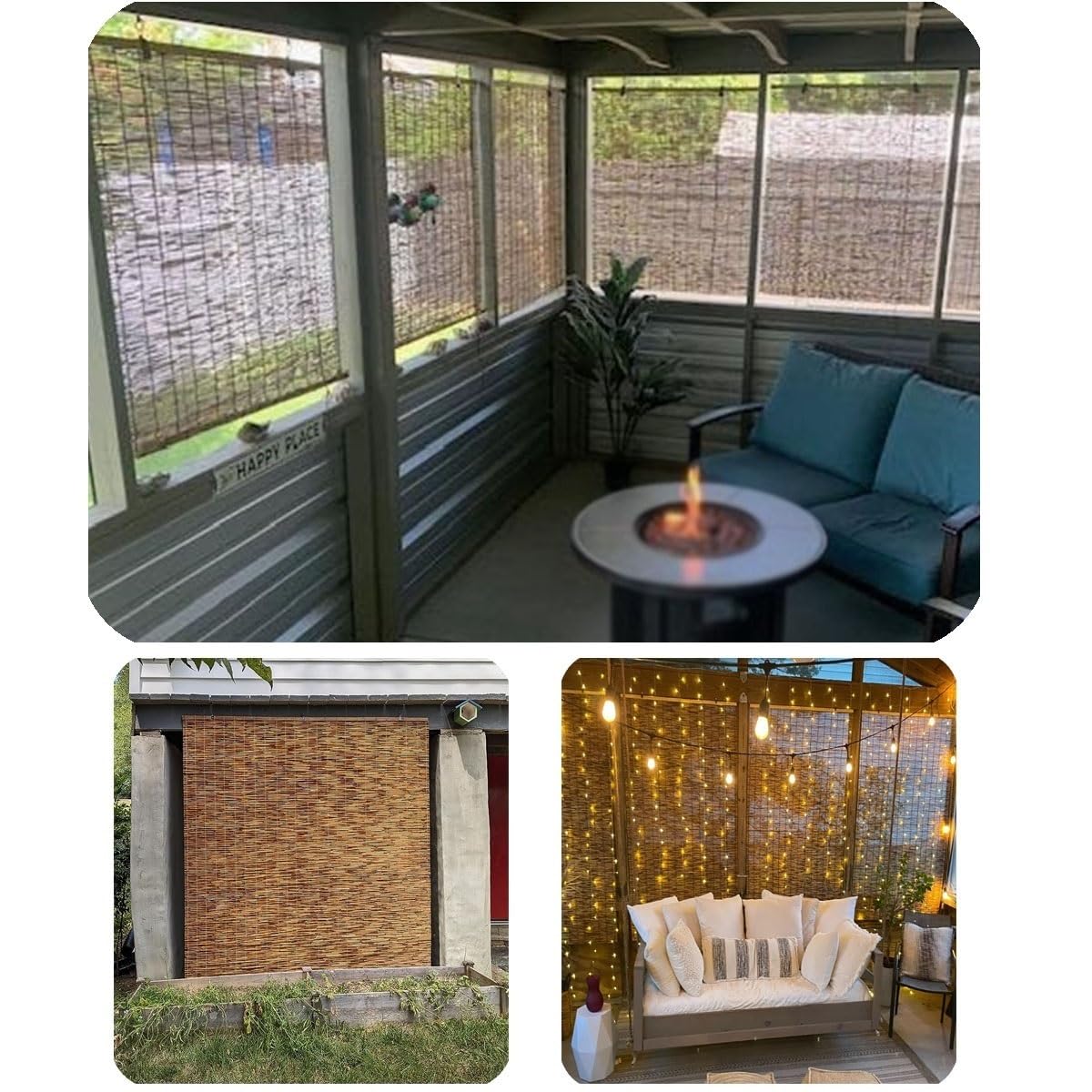 Bamboo Patio Shades Light Filtering Outdoor Roll Up Shades, Bamboo Porch Blackout Roller Blinds 36 48 72 84 62 inches Long Sunshade Window Treatment for Home Decor, Cordless(60" W x 48" H) DISPRA