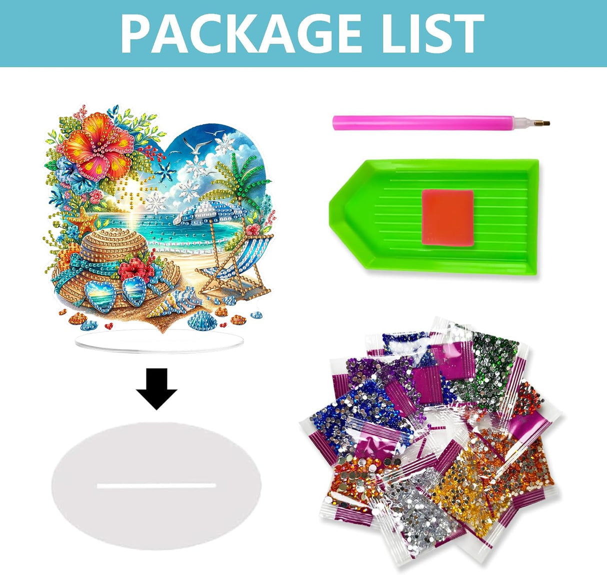 ARPADAMO Diamond Art Tabletop kit for Adult,DIY Diamonds Painting kit,Summer Beach Diamonds Painting for Adult, 7.2x7.2 inch Acrylic Diamonds Painting Board Kit, Special Crystal Diamond ARPADAMO