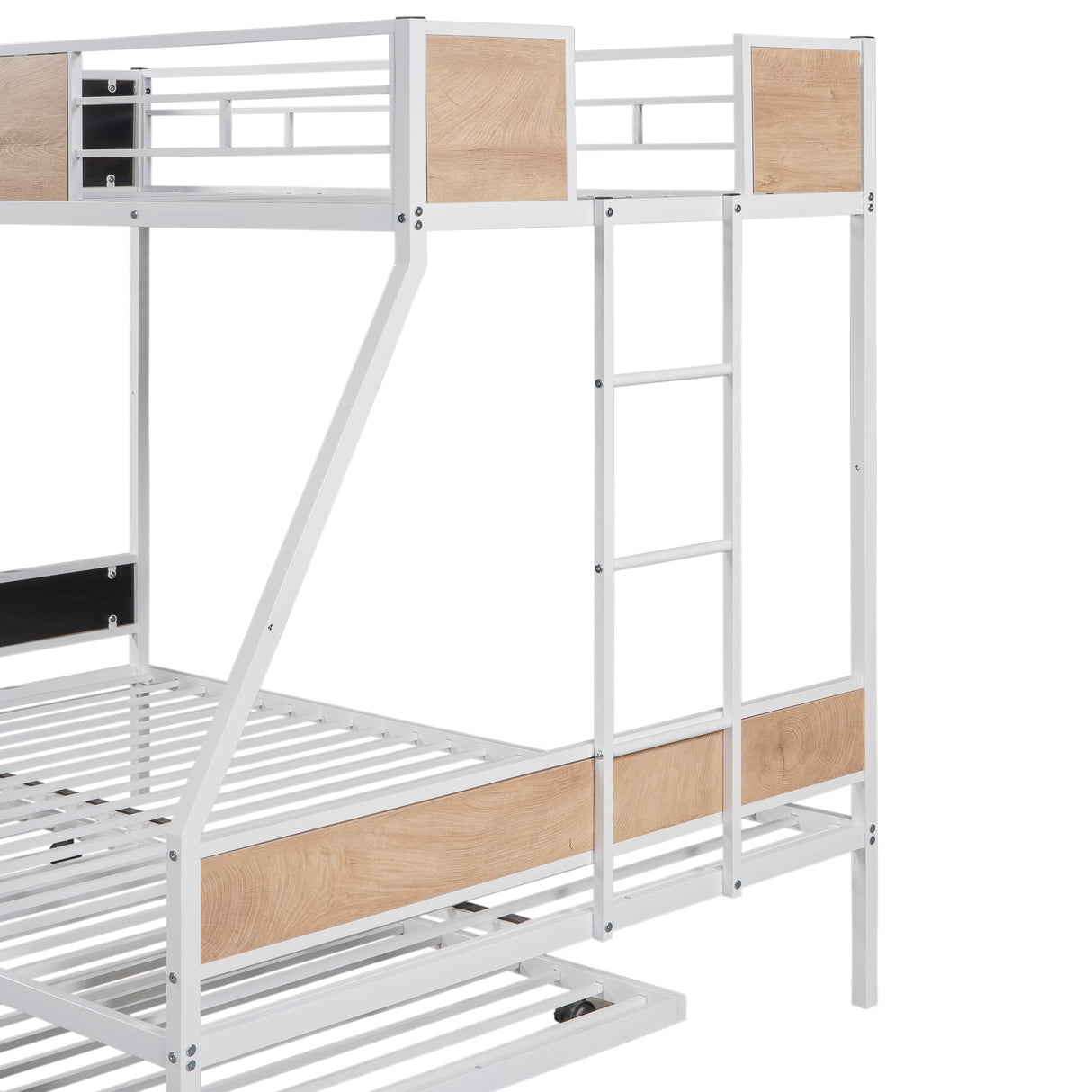 Olela Twin Over Full Metal Bunk Beds with Trundle Bed,Heavy Duty Metal Bed Frame with Safety Rail 2 Side Ladders for Boys Girls Adults,No Box Spring Needed (White Frame) Olela