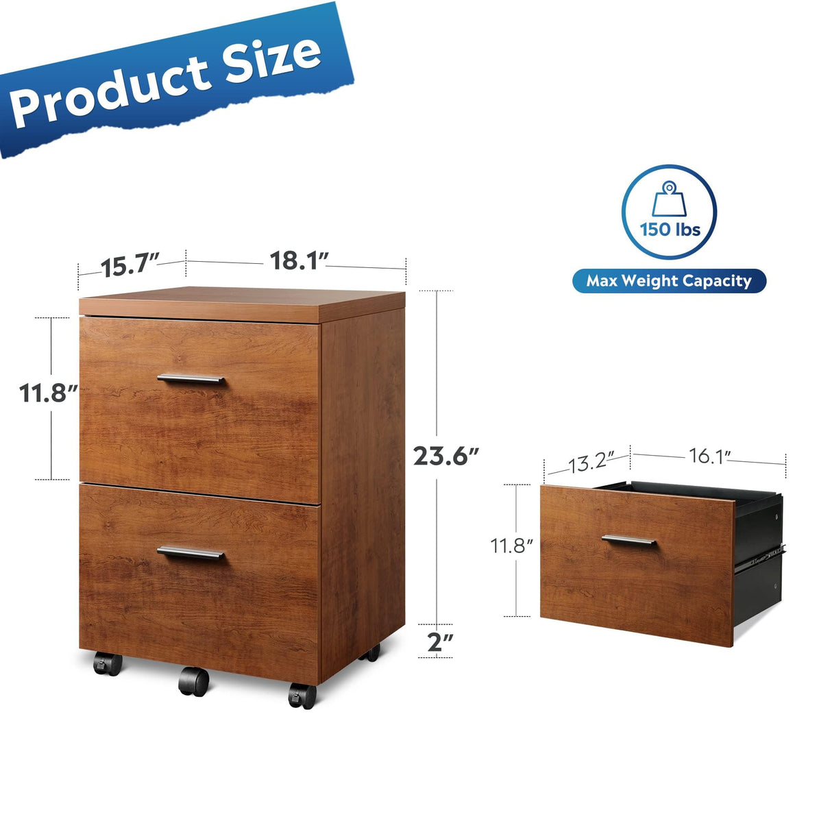 DEVAISE 2 Drawer Wood File Cabinet, Mobile Lateral Filing Cabinet with Storage, Letter Legal Size, Walnut DEVAISE