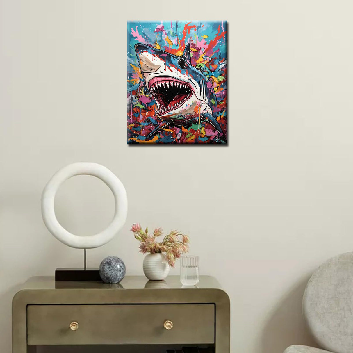 Graffitic Shark Paint by Number for Adults, Underwater World DIY Digital Oil Painting Kits on Canvas with Brushes and Acrylic Pigment, Aquarium Hand-Painted Style for Home Decor 16x20 inch(Frameless) TUMOVO