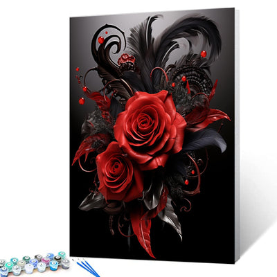 Dark Style Paint by Numbers for Adults and Beginner Beautiful Rose Collar Flower DIY Painting by Number on Canvas with Brushes and Acrylic Pigment for Home Decor Gift Without Frame 16 x 20inch