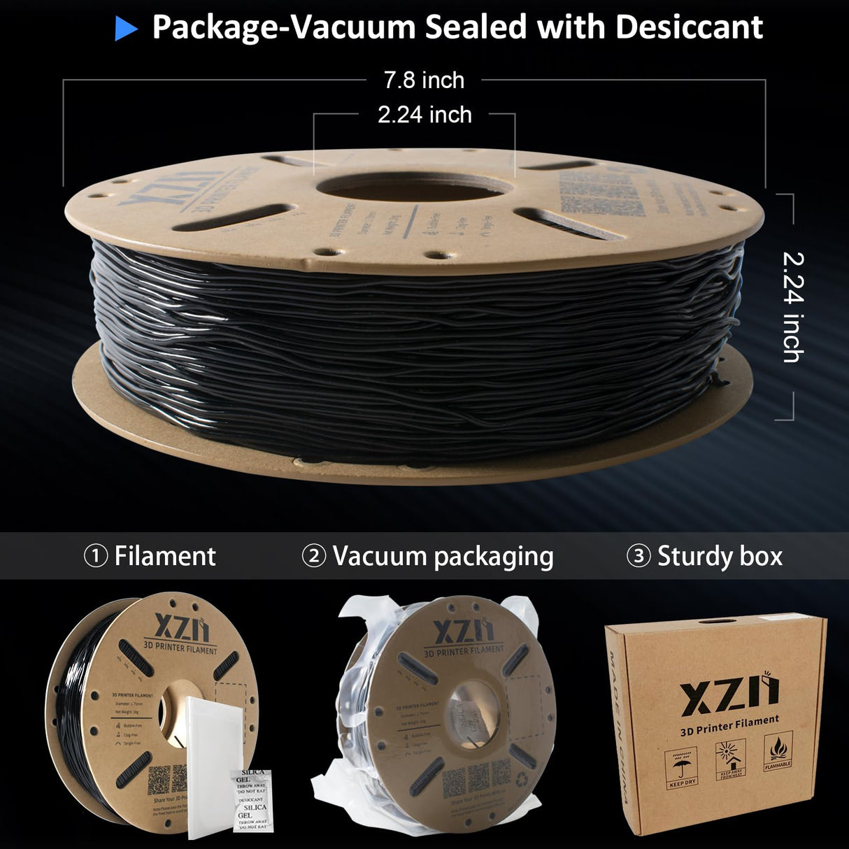 XZN TPU 95A Filament 1.75mm, Soft 95A Flexible 3D Printer Filament, 1KG Spool (2.2 lbs), Dimensional Accuracy +/- 0.02 mm, Vacuum Sealed, Excellent Layer Adhesion, Fits Most FDM Printers (TPU Black) XZN