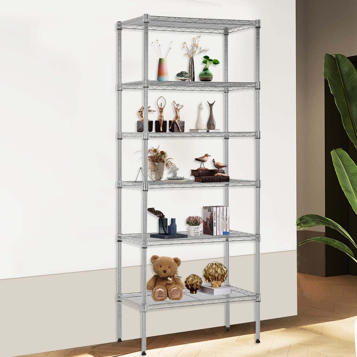 FDW 6 Tier Wire Shelving Units 23L x 13W x 59H Adjustable Metal Storage Rack NSF Pantry Shelves Kitchen Organization Shelf for Kitchen Garage Small Places Commercial,Chrome FDW