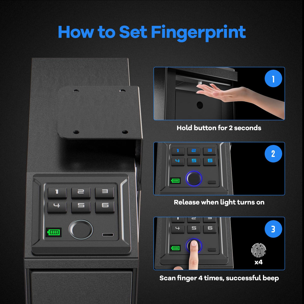 LotaTools Gun Safe, Biometric Pistol Safe Fingerprint Handgun Safe, Mounted Single Gun Safe for Handgun with 3 Ways Quick Access, Bedside Gun Safe for Nightstand, Bedroom, Desk, Wall, Dresser LotaTools