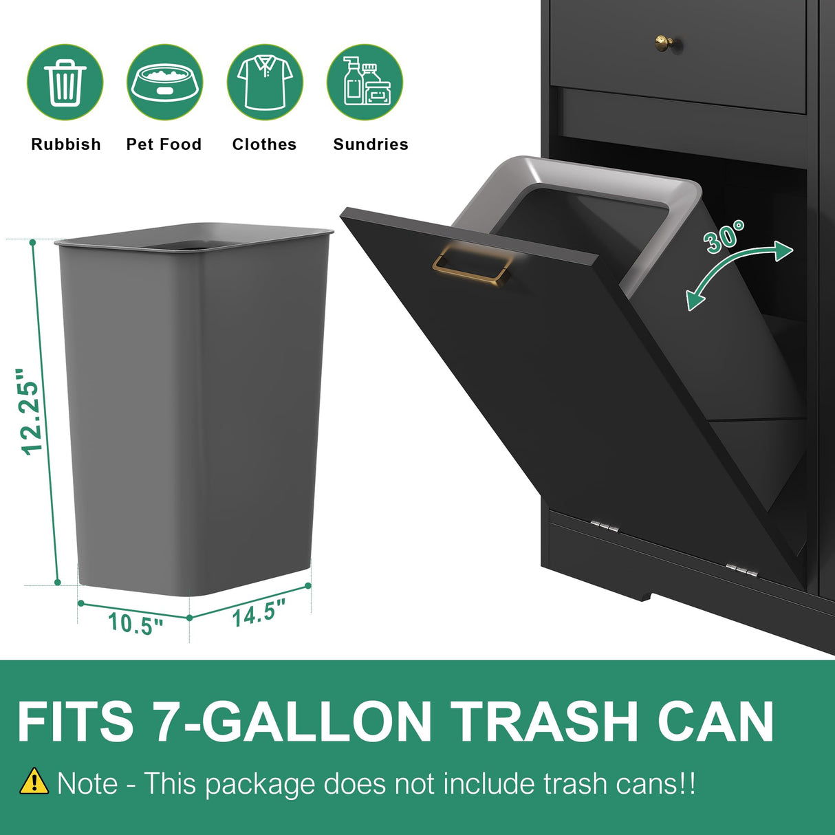 kepptory Large Kitchen Island with Storage, Kitchen Island with Trash Can & Adjustable Shelves & Drawers & LED Light, Kitchen Pantry Storage Cabinet for Home Office Use (Black, 13" D x 54" W x 32" H) kepptory