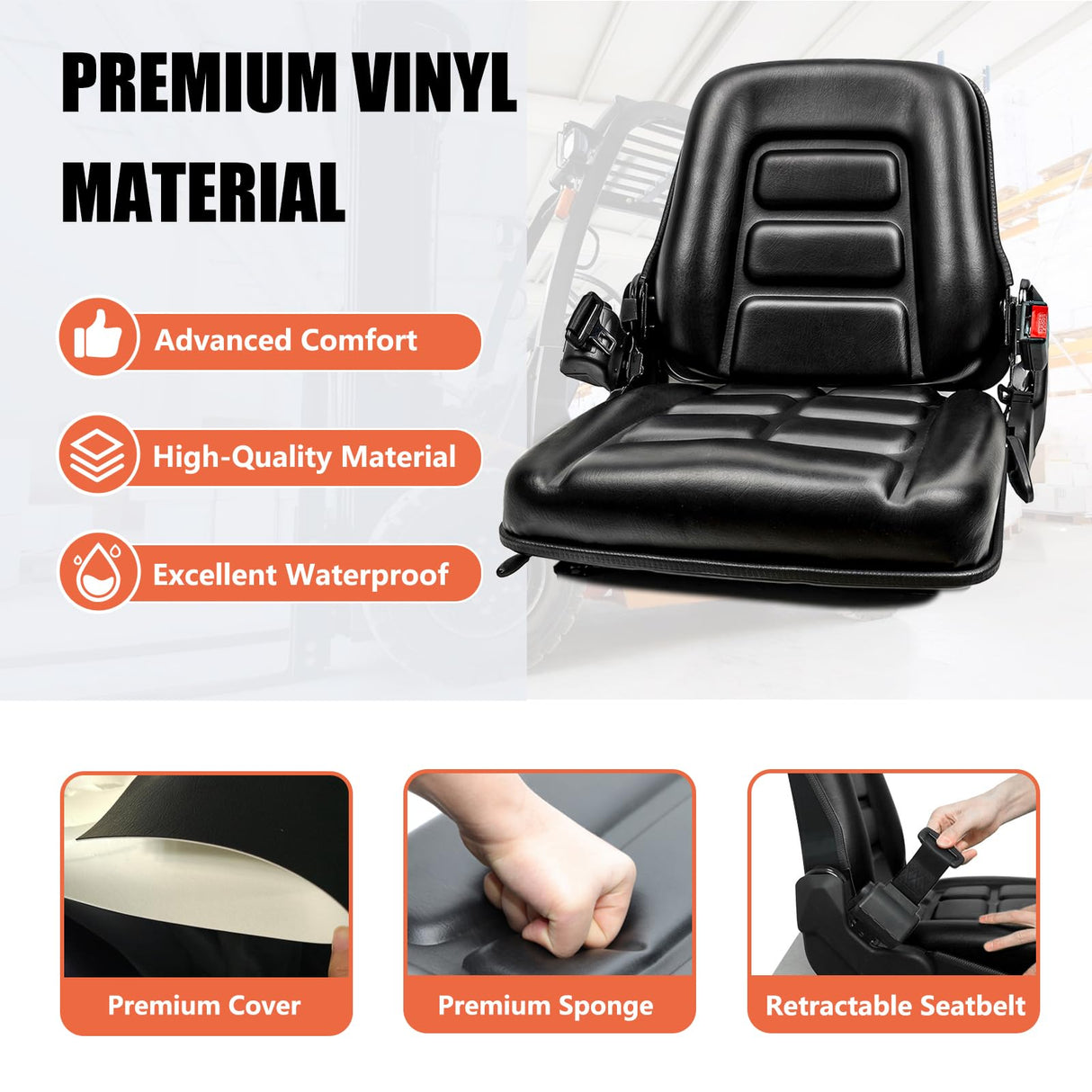 TICSEA Universal Forklift Seat with Adjustable Back,Safety Belt And Operator Position Switch,for Tractor,Excavator Skid Loader Backhoe Dozer Telehandler TICSEA