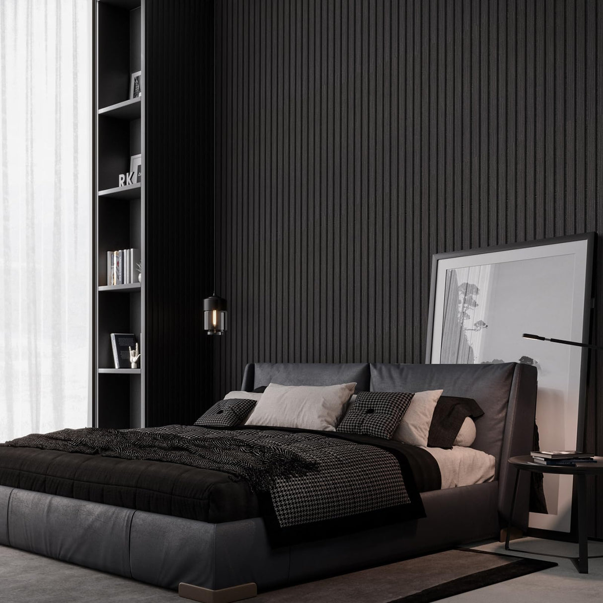 UMIACOUSTICS Wood Slat Wall Panels, 4 PCS Diffusion Panels, Decorative Sound Absorbing Panels for Home Office Cinema -Ebony UMIACOUSTICS