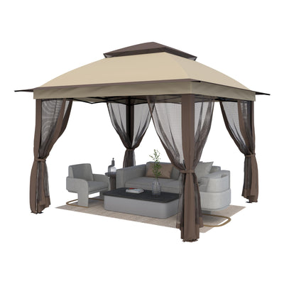 11'X11' Gazebo Pop Up with 4 Sidewalls Mosquito Netting, Heavy Duty Patio Gazebo Canopy Tent with Double Air Roofs for Backyards, Patios, Decks, Gardens, Parks