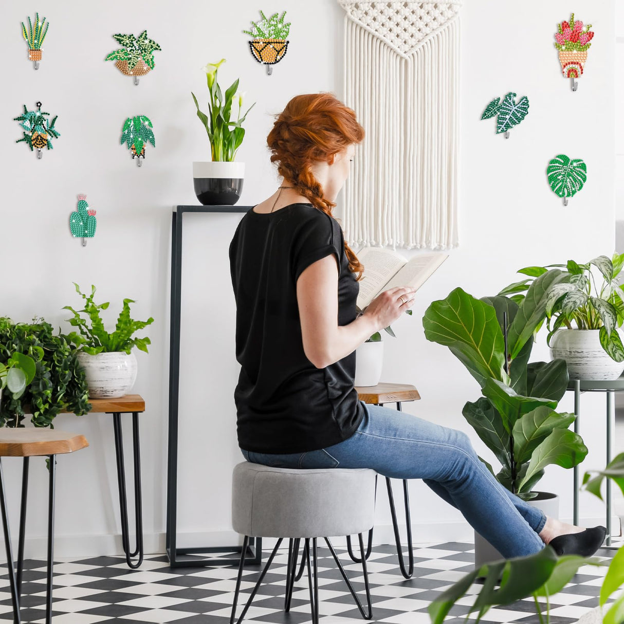 Landical 25 Pcs Floral Diamond Painting Kits for Adults Spring Plants DIY Diamond Art Painting Adhesive Hook Sunflowers Key Holder Rhinestone Dot Gem Art Kits for Towel Hat Kitchen Decoration Landical