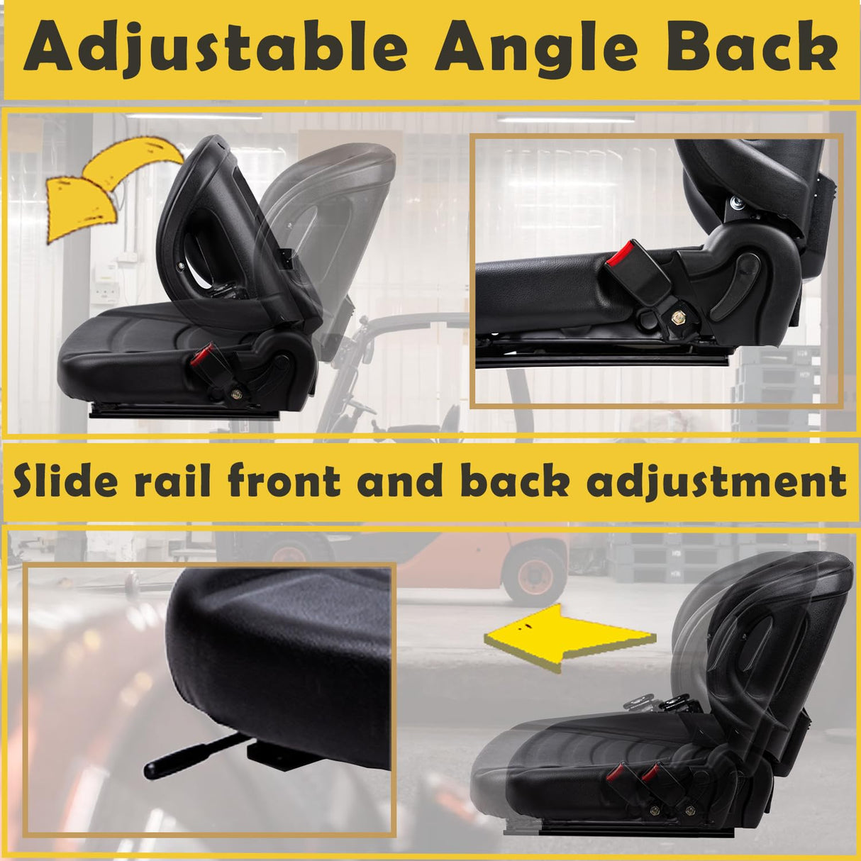 SEATIN Universal Forklift Seat W/Switch,Retractable Safety Belt fits Toyota Forklift Aftermarket,Tractor,Skid Loader,Excavator,Dozer,Backhoe,Telehandler,UTV,ATV SEATIN