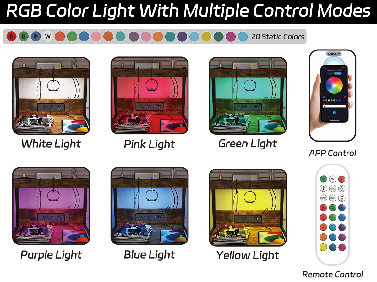 SZLHANJZ Nightstand, Dresser Nightstand with Charging Station, 3 Drawers Night Stand with Storage and LED Lights, 3 Shelves and Hooks, End Side Table for Bedroom, Rustic Brown SZLHANJZ