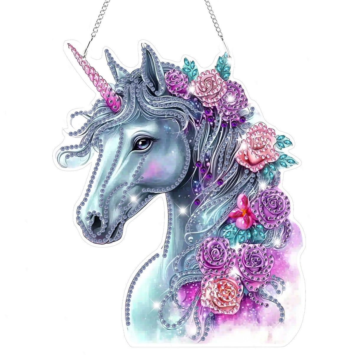 Bowetile Horse Diamond Art Hanging Kits for Adults Kids, 5D Special Shape Diamond Painting Flowers Pendant Kits, Animal Gem Art Suncatchers Painting Window Ornament for Home Garden Wall Decor Bowetile