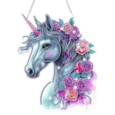 Bowetile Horse Diamond Art Hanging Kits for Adults Kids, 5D Special Shape Diamond Painting Flowers Pendant Kits, Animal Gem Art Suncatchers Painting Window Ornament for Home Garden Wall Decor