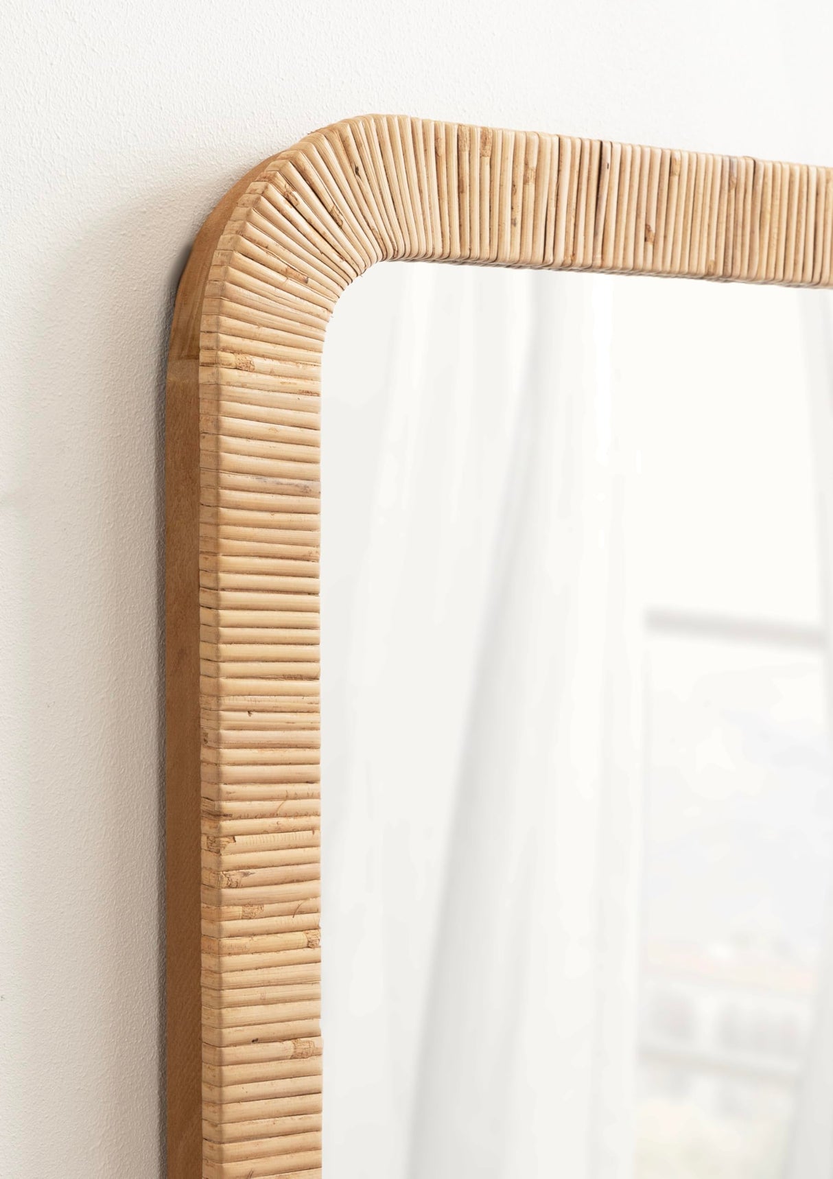 Kate and Laurel Rahfy Boho Rectangle Rattan Wall Mirror, 18 x 48, Natural Wood, Decorative Rounded Rectangular Full-Length Mirror with Authentic Rattan Frame for Bedroom Floor Mirror Kate and Laurel
