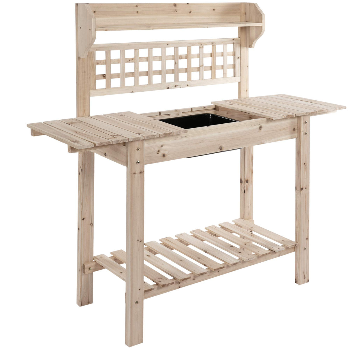 Outsunny Outdoor Potting Bench Table, Wooden Workstation with Sliding Tabletop, Storage Shelf and Dry Sink, for Greenhouse, Garden, Patio, Natural Outsunny