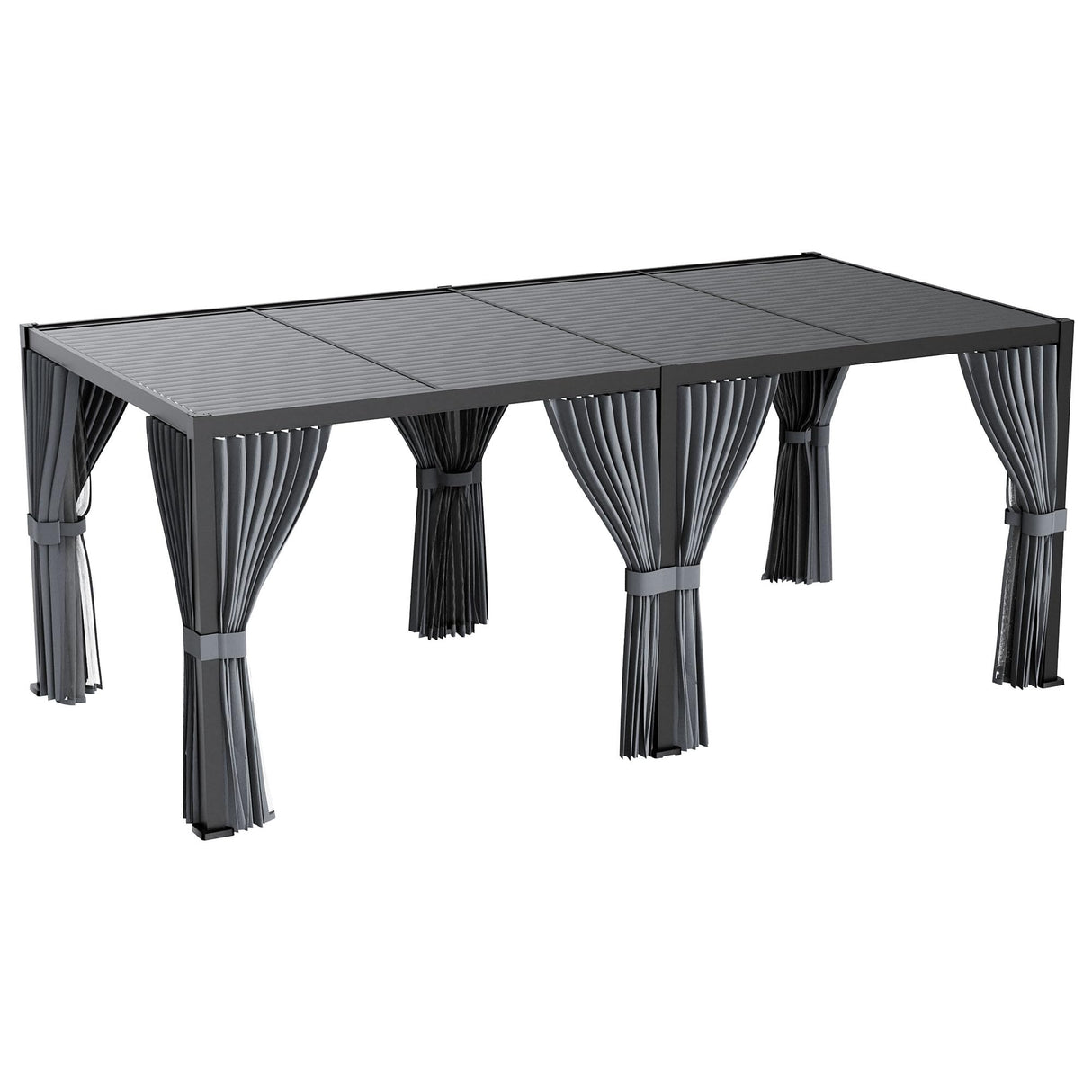 HOMPUS Louvered Pergola 10' x 20', Outdoor pergola with Aluminum Frame and Adjustable Rainproof Roof, Modern Louvre Shade for Garden & Patio, Curtains and Netting Included, Black HOMPUS