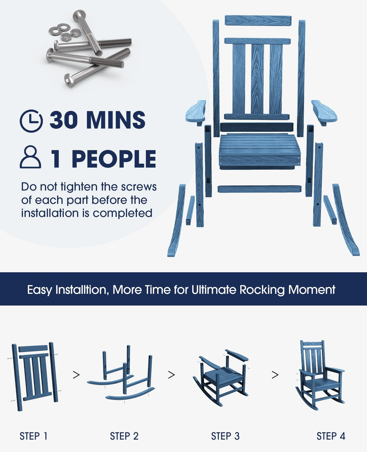 KINGYES Outdoor Patio Rocking Chair,(Plum Rocker) Blue KINGYES