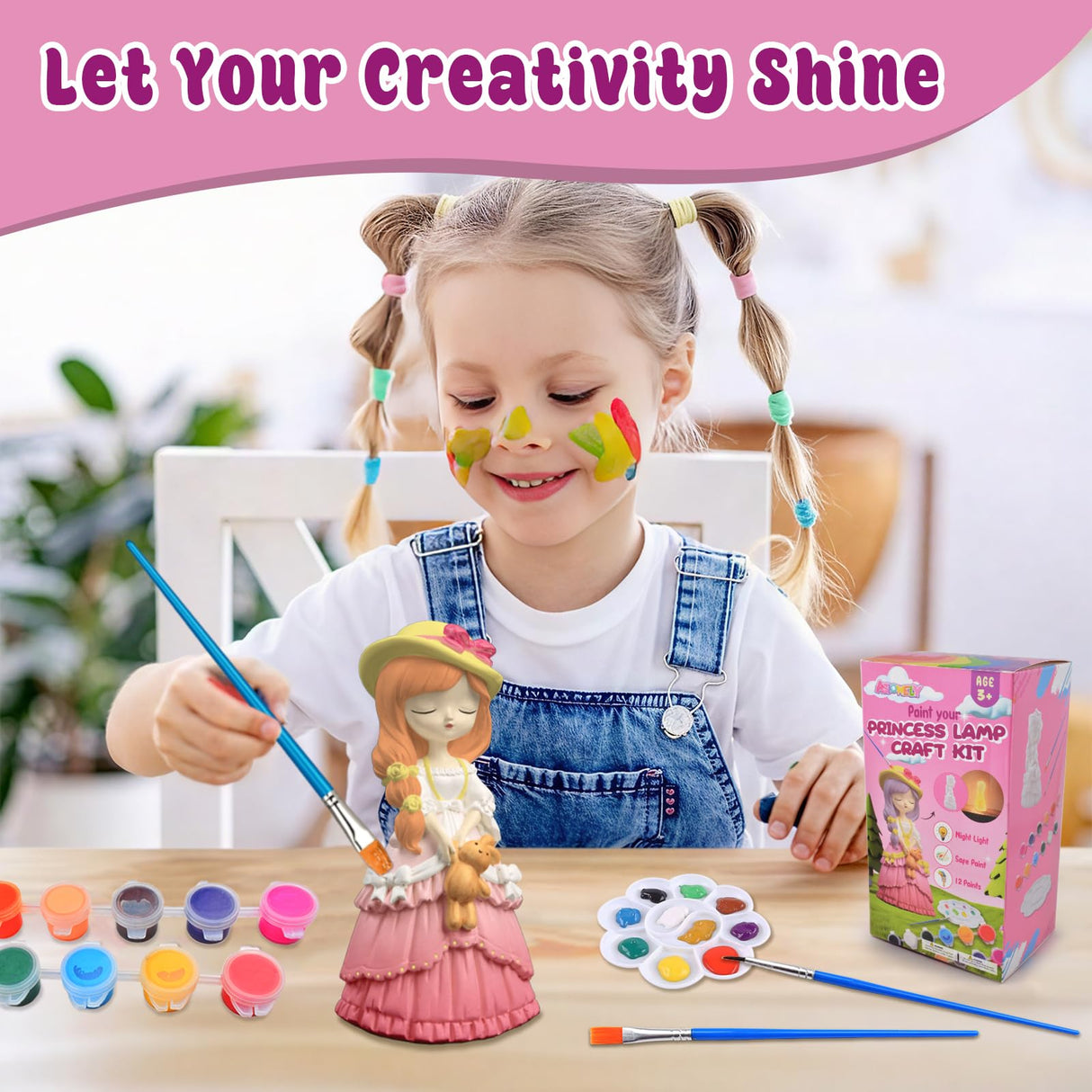 ASIOWELY Paint Your Own Princess Girls Lamp Kits,Arts and Crafts Supplies for Kids Toys Ages 4-6-8,DIY Art Night Light Painting for Girl Ages 5-10,Birthday Gifts for 3-12+ Year Old Toddler Teens Adult ASIOWELY