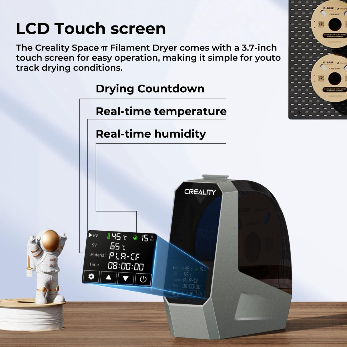 2025 Official Space Pi Filament Dryer Upgrade, 3D Printer Filament Dry Box with 360° PTC Fast Heating, 3.7'' LCD Touch Screen, One Key Set Filament dehydrator Fits 1.75/2.85mm PLA PETG ABS YOOPAI