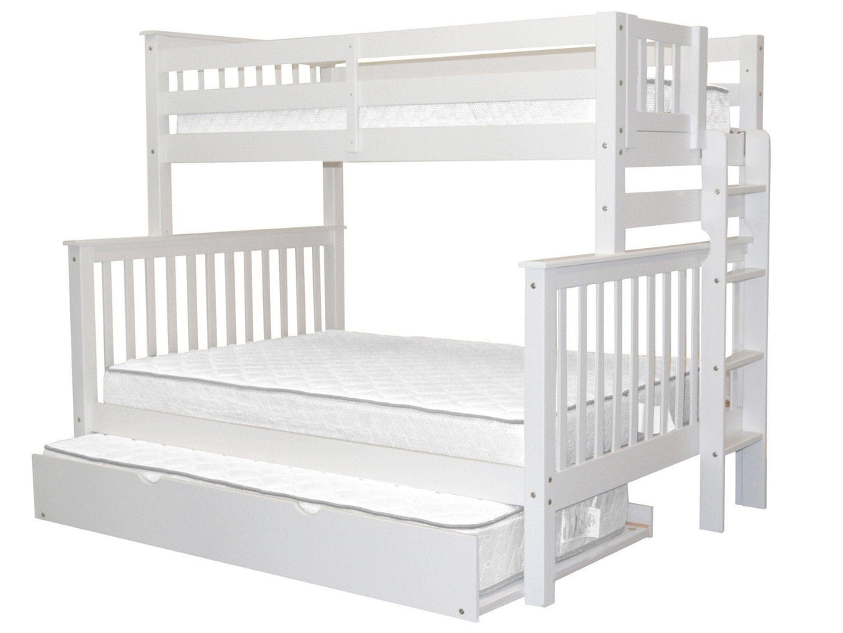 Bedz King BK961EL-Trundle Bunk Bed, Twin over Full, White Bedz King