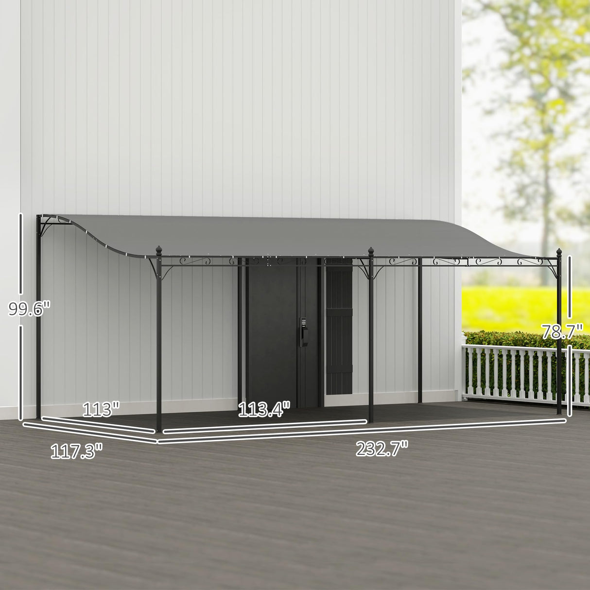 Outsunny 10' x 20' Outdoor Pergola Canopy, Wall-Mounted Metal Patio Canopy with Weather-Resistant Fabric and Drainage Holes for Backyard Garden Porch Beach, Dark Gray Outsunny