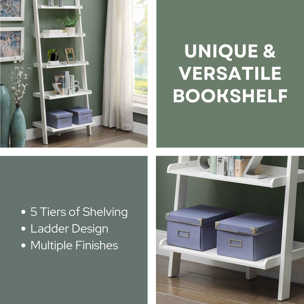 Convenience Concepts French Country Bookshelf Ladder, White Convenience Concepts