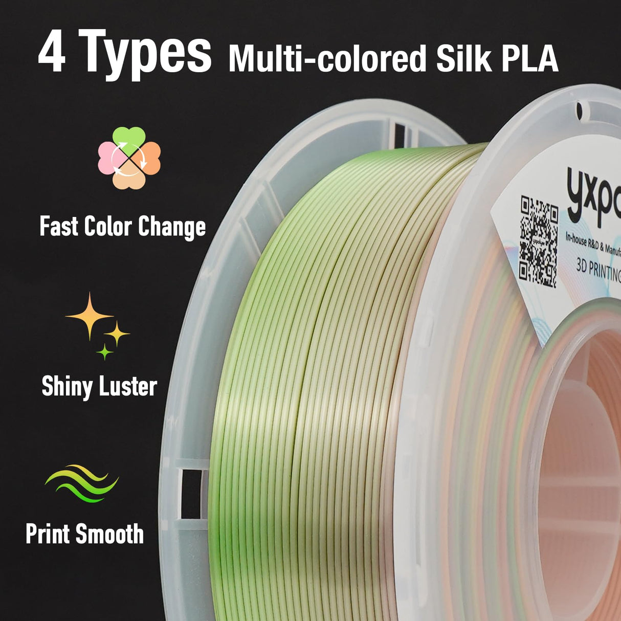 YXPOLYER PLA Filament Premium 4-Color Silk PLA 3D Printer Filament 1.75mm 1kg, Multicolor Mini Rainbow, Gold, Green, Purple, Bronze yxpolyer