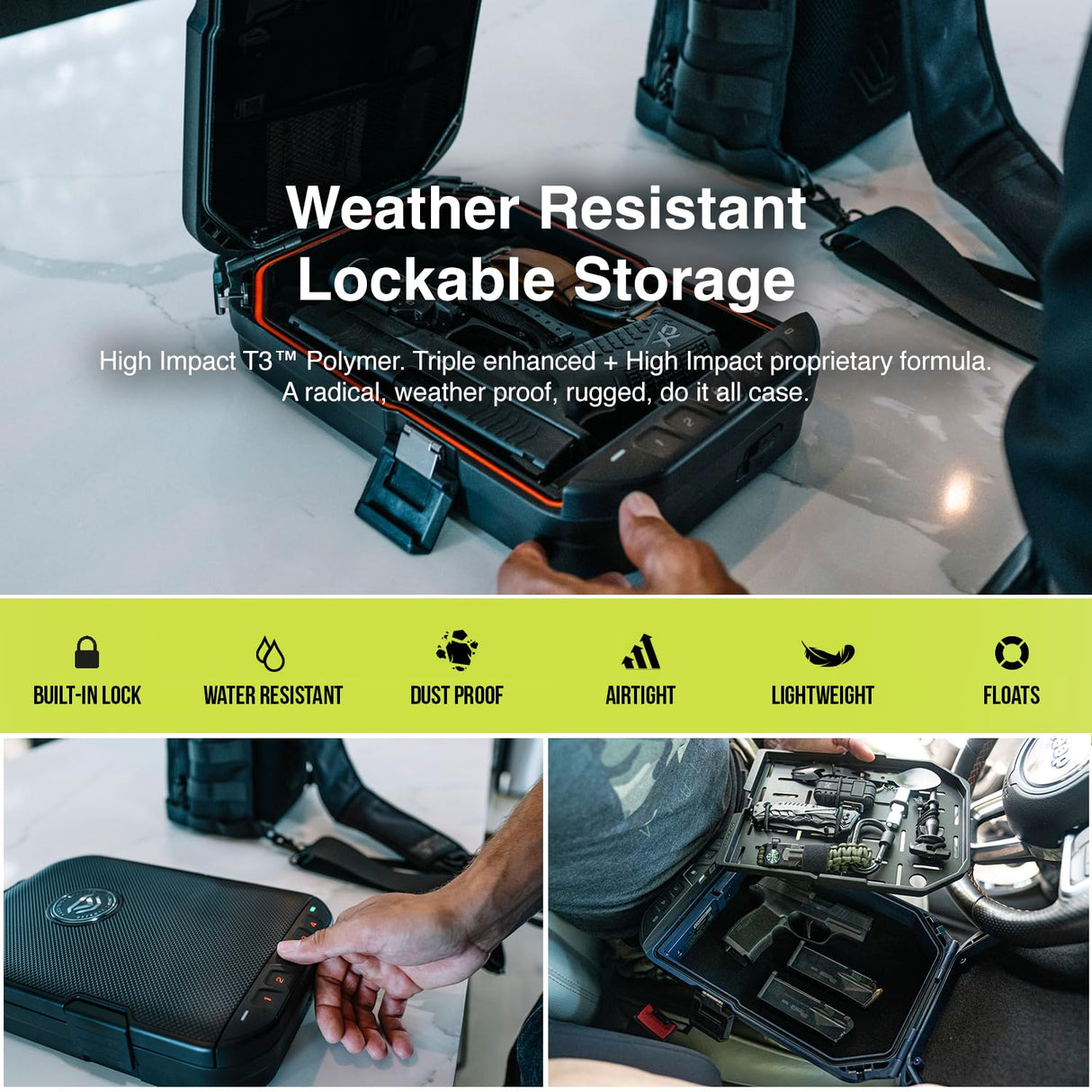 VAULTEK LifePod 2.0 Secure Waterproof Travel Case Rugged Electronic Lock Box Travel Organizer Portable Handgun Case with Backlit Keypad (Covert Black) (Biometric) VAULTEK