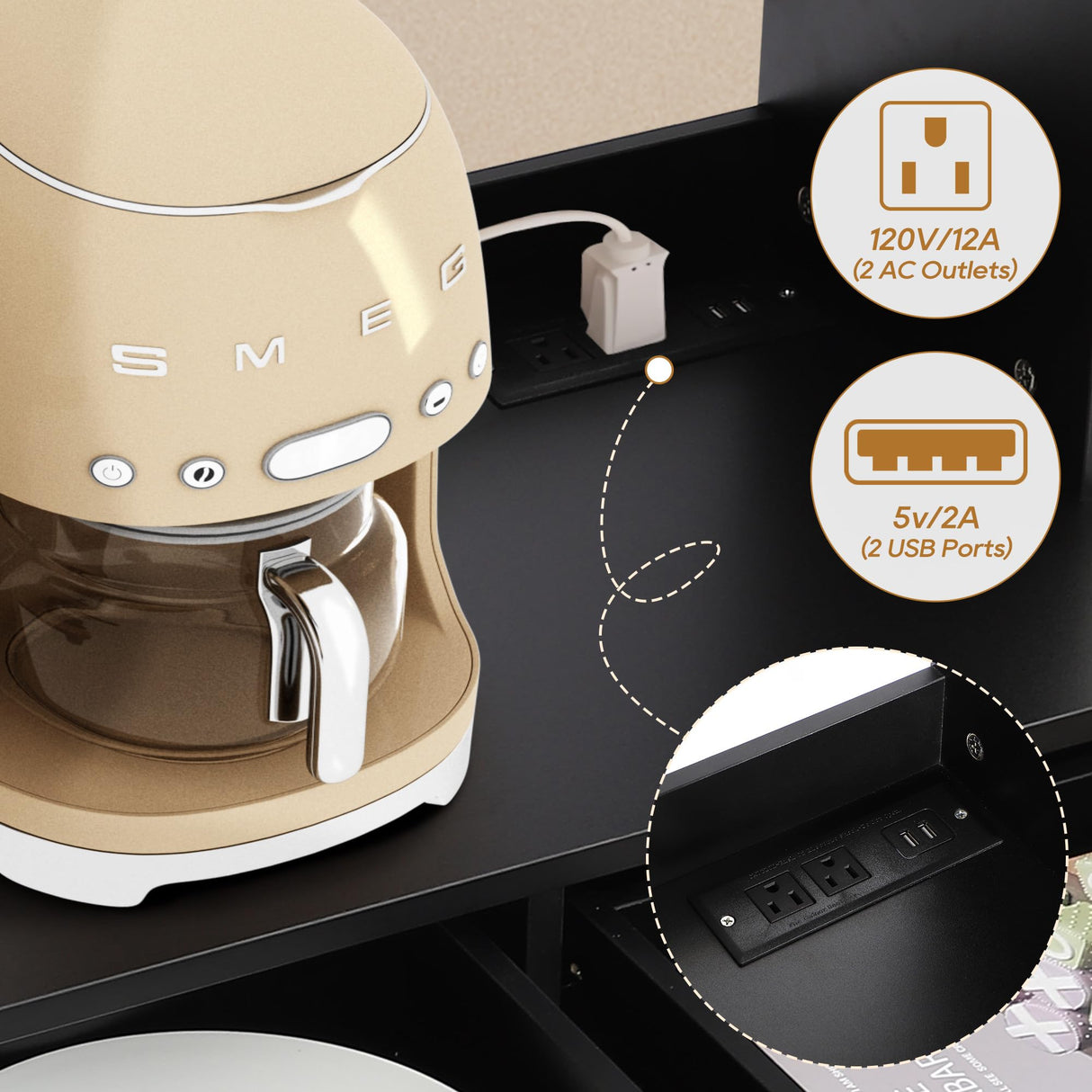 Grepatio 71" Kitchen Pantry Cabinet, Pantry Cabinet with Charging Station, Storage Cabinets with Door, Adjustable Shelves and Hooks, Farmhouse Kitchen Hutch for Dining Room, Living Room (Black) Grepatio