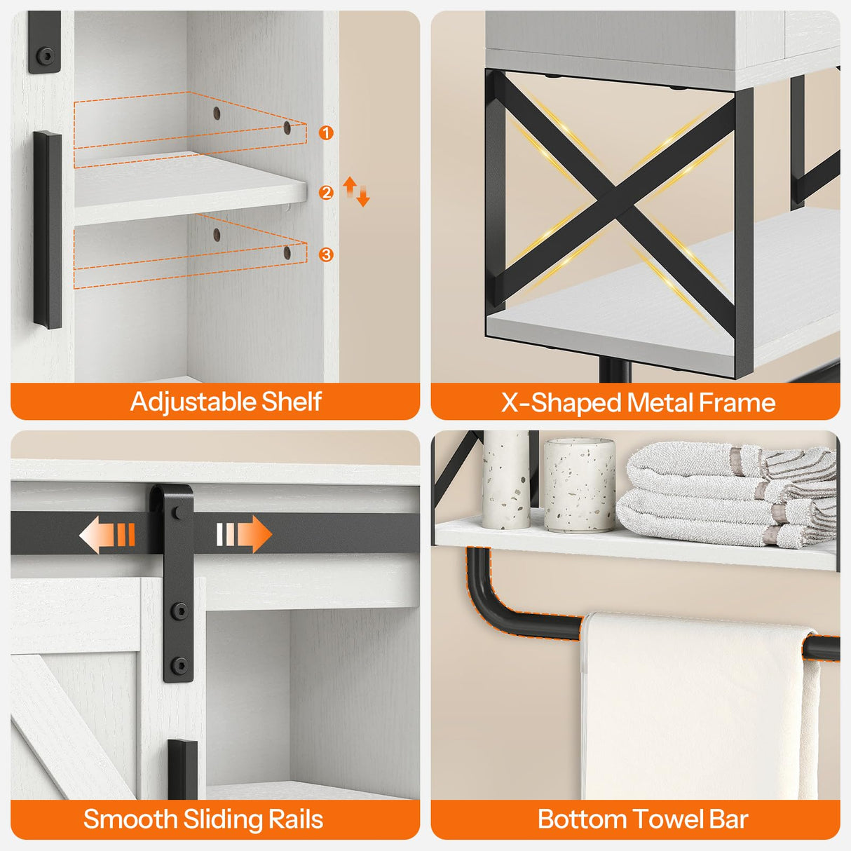 HOOBRO Medicine Cabinet, Farmhouse Bathroom Wall Cabinet with Sliding Barn Door, Adjustable Shelf and Towel Bar, Wall Mounted Storage Cabinet Over The Toilet for Bathroom, Kitchen, Bedroom, White HOOBRO