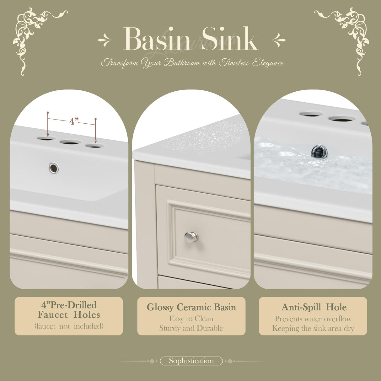 Merax Country 36" Bathroom Vanity with Sink, Farmhouse Bathroom Vanity Storage Cabinet with 4 Drawers and Open Shelf, Solid Wood Frame Bath Storage Vanity Merax