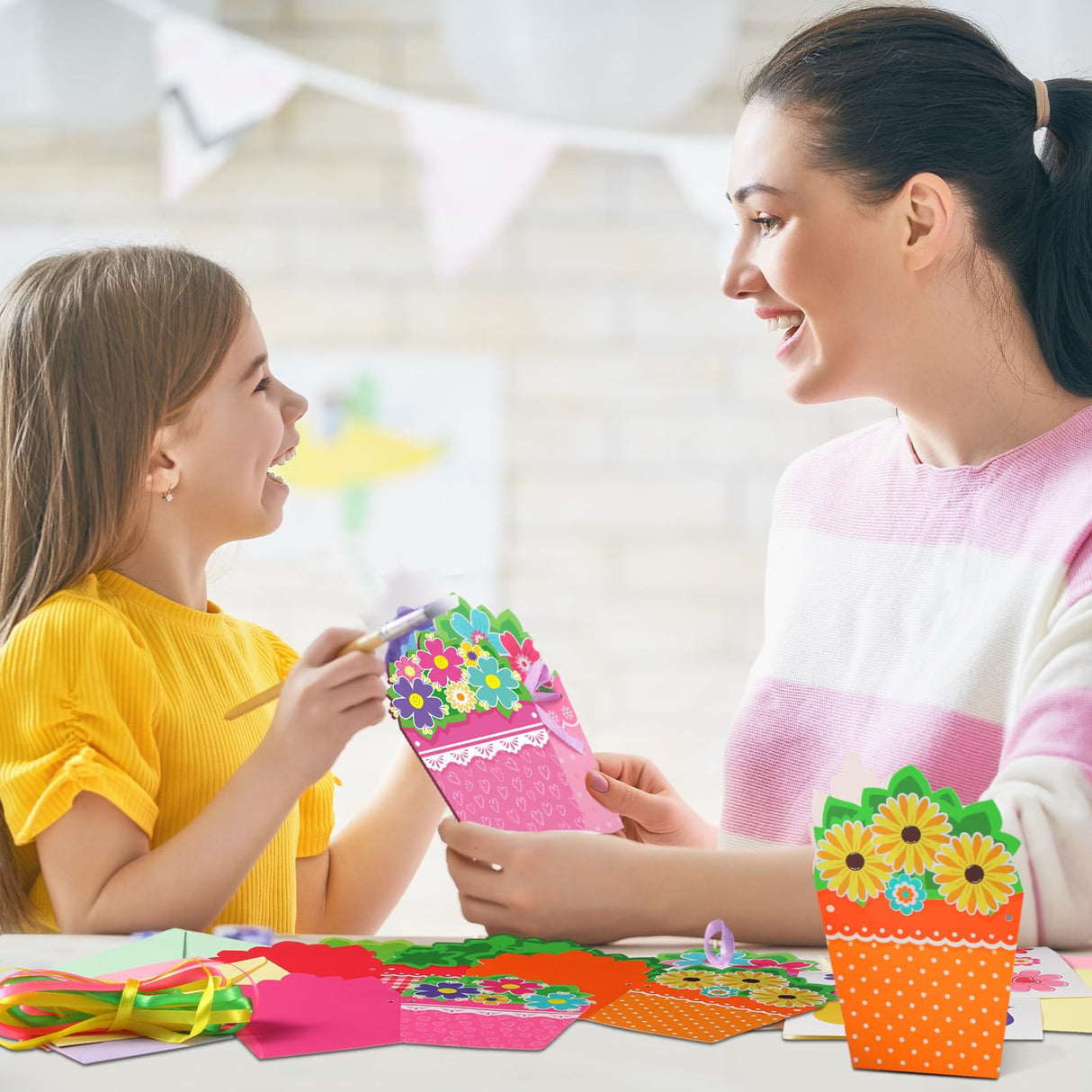 Pasimy 24 Sets Card Making Kits DIY Handmade Greeting Card Kits for Kids with Flowers Stickers Envelopes Ribbon for Preschool Primary School Kids Classroom Mother's Day Make Your Own Crafts Gifts Pasimy